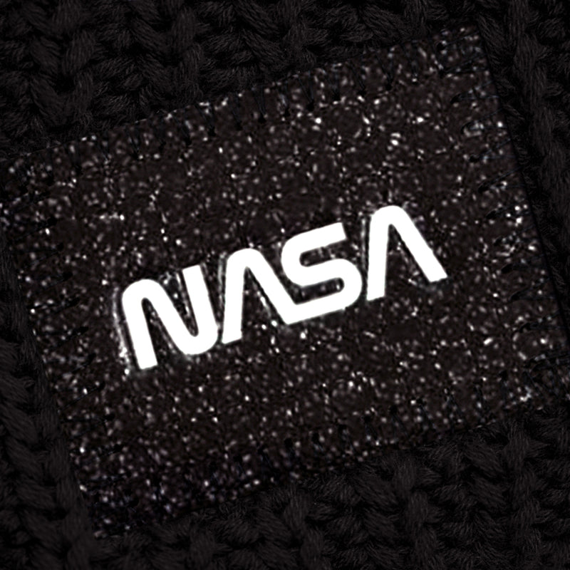 NASA Black Glitter Patch Pom Beanie