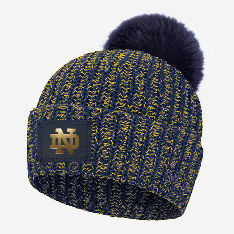 Notre Dame Fighting Irish Navy and Yellow Speckled Pom Beanie
