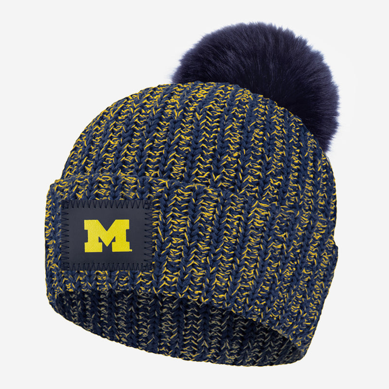 Michigan Wolverines Navy and Yellow Speckled Pom Beanie