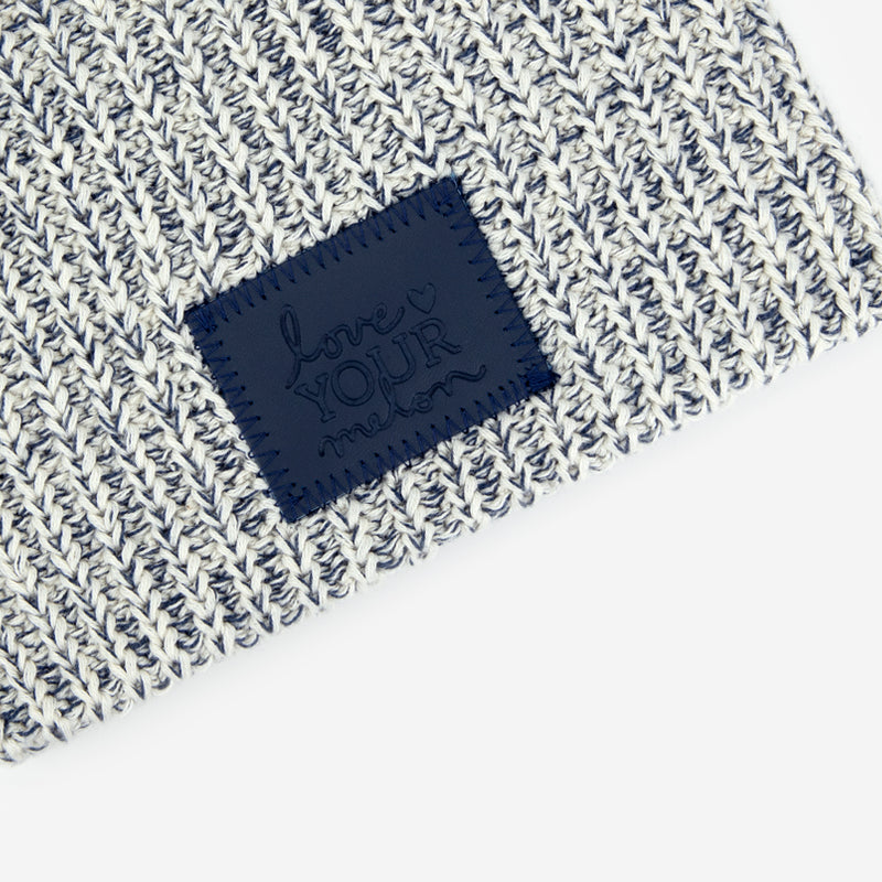 Navy Speckled Beanie (Navy Leather Patch)