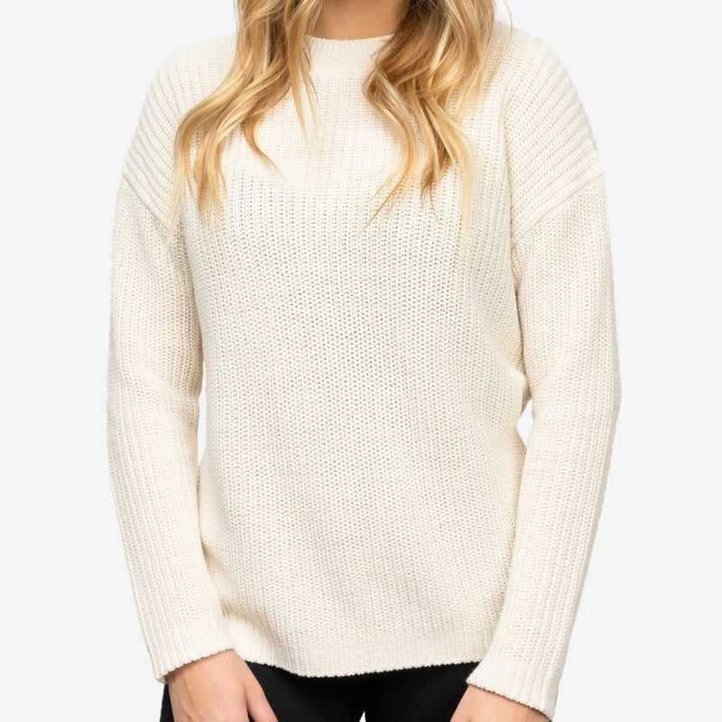 White Speckled Knit Crewneck Sweater
