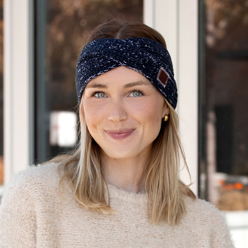 Navy and White Speckled Criss-Cross Headband