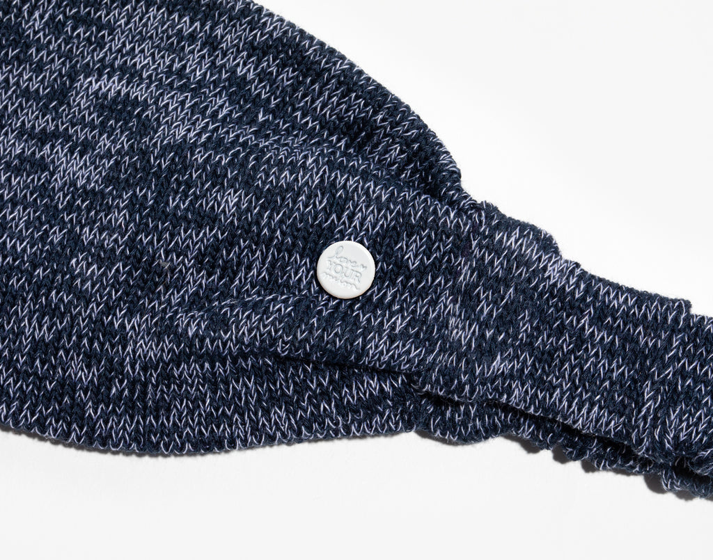 Navy and White Speckled FitKnit LYM Scrunch Headband