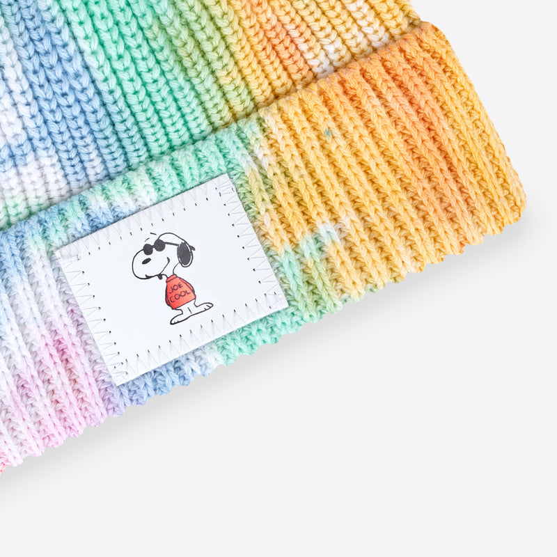 Snoopy Joe Cool Rainbow Sherbet Tie Dye Lightweight Pom Beanie