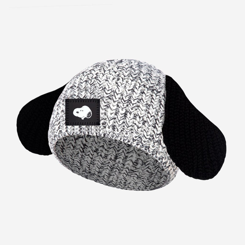 Snoopy Black Speckled Black Patch Lightweight Baby Beanie with Ears