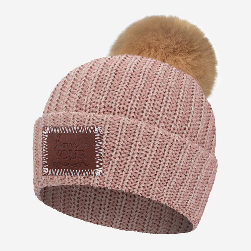 Misty Rose and Natural Speckled Pom Beanie