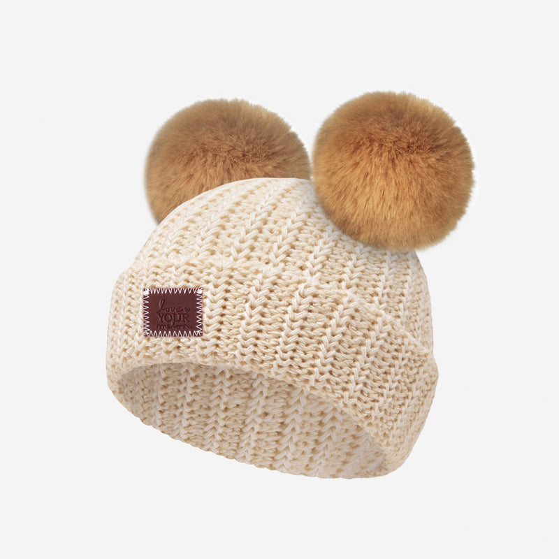 Baby White Speckled Double Pom Beanie