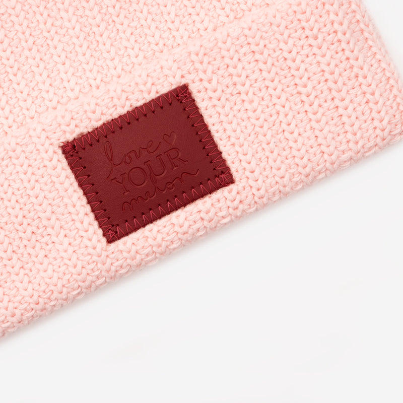 Blush Double Pom Beanie (Red Leather Patch)