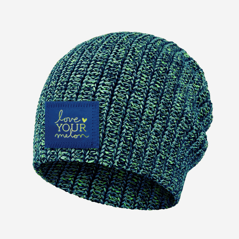 Navy, Bright Blue and Lime Speckled Beanie