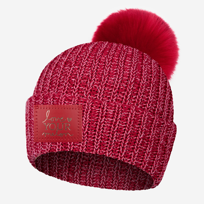 Crimson and Pink Speckled Pom Beanie
