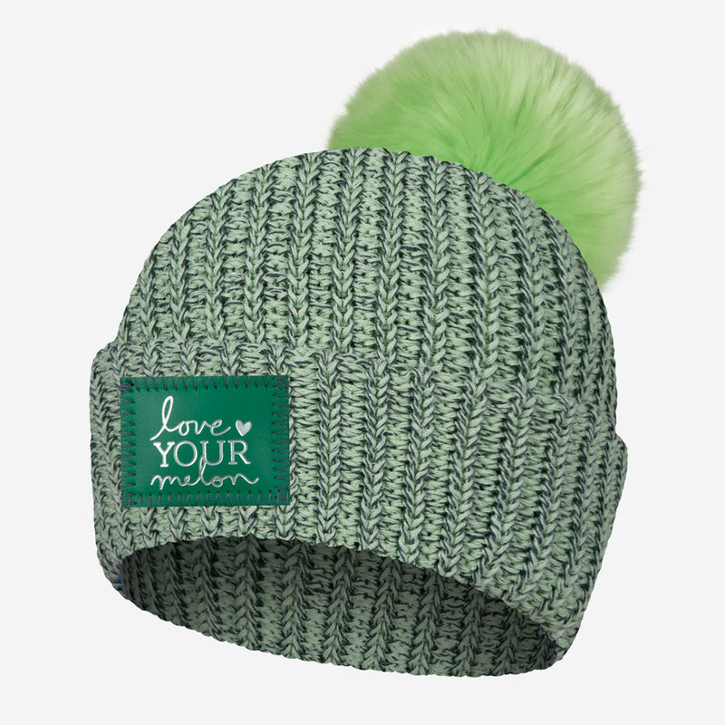 Palm and Hunter Green Speckled Pom Beanie
