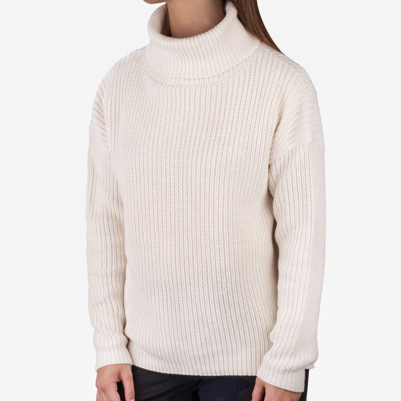 White Speckled Knit High Cowl Sweater