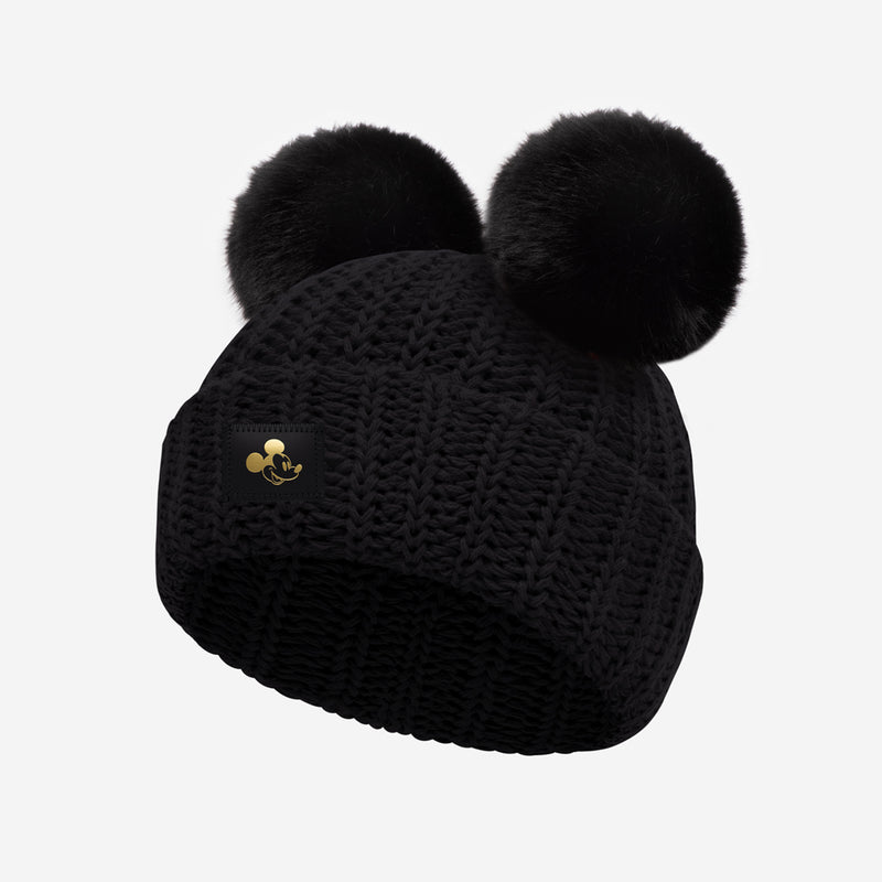 Mickey Mouse Toddler Black Double Pom Beanie