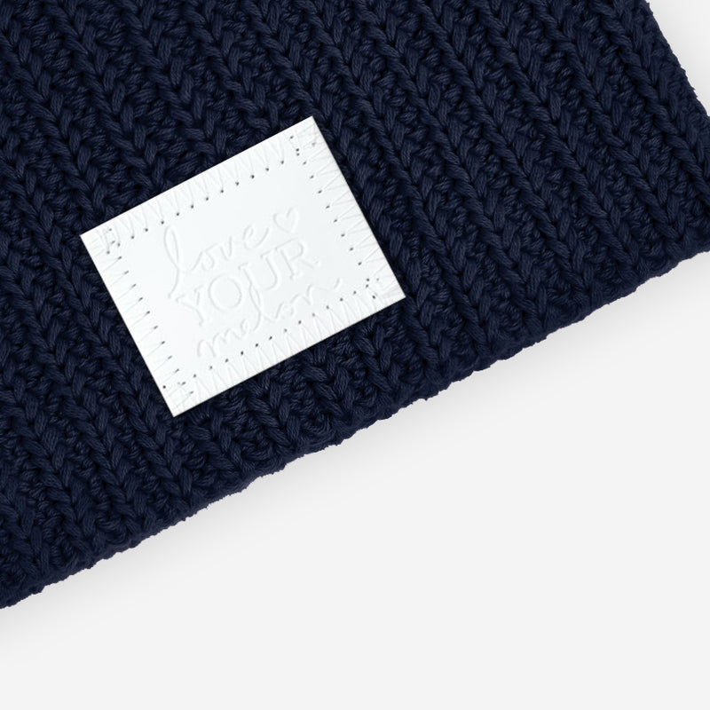 Navy Beanie (White Leather Patch)