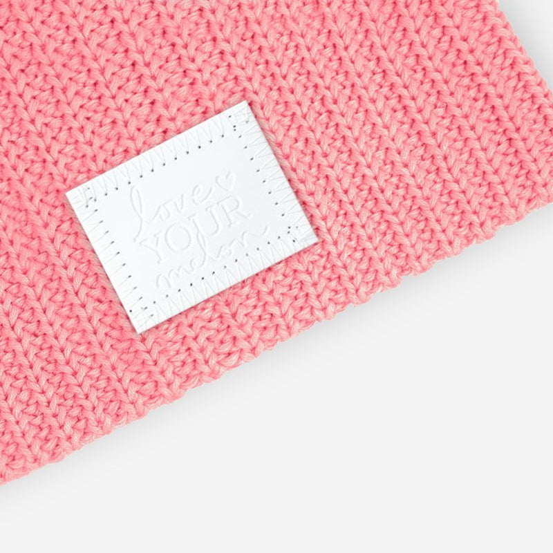 Pink Beanie (White Leather Patch)