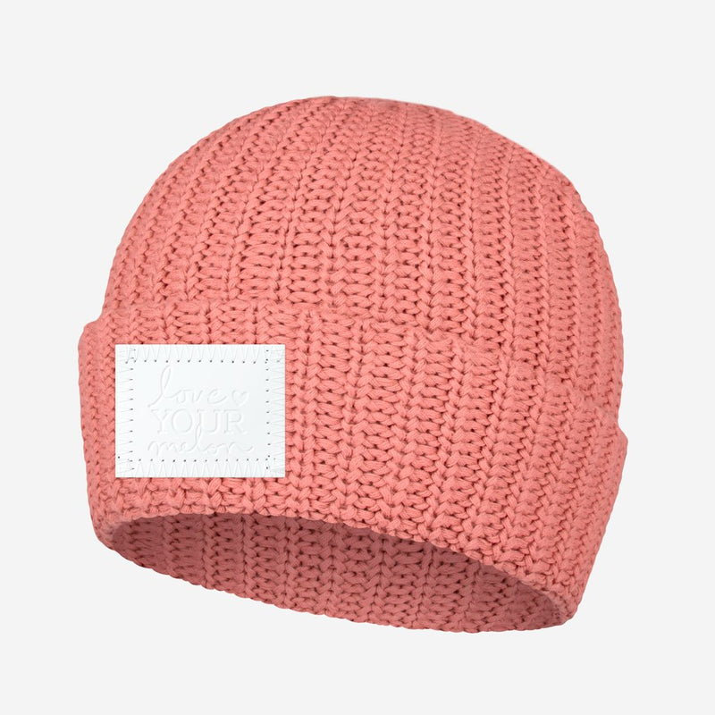 Candlelight Peach Cuffed Beanie (White Leather Patch)