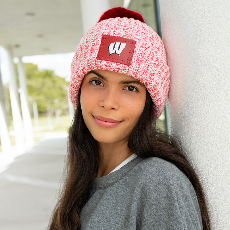 Wisconsin Badgers Red Speckled Pom Beanie