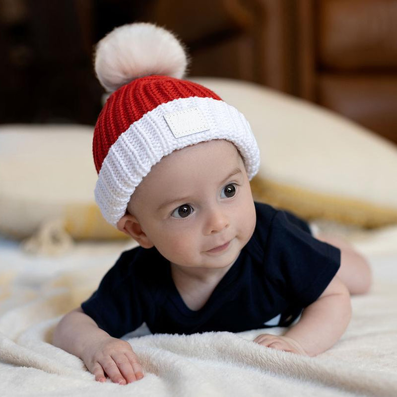 Red and White Santa Baby Pom Beanie