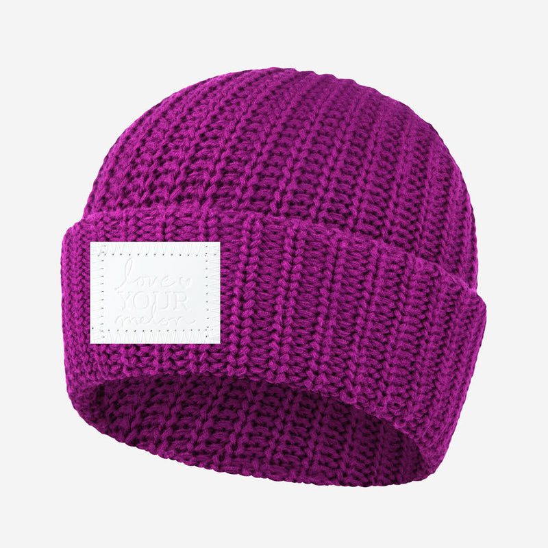 Violet Cuffed Beanie (White Leather Patch)